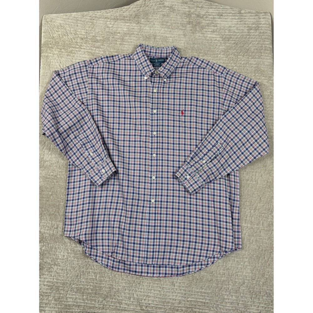 Polo Ralph Lauren Blake Shirt Mens XL Blue Red Plaid Cotton Button Down Long Slv